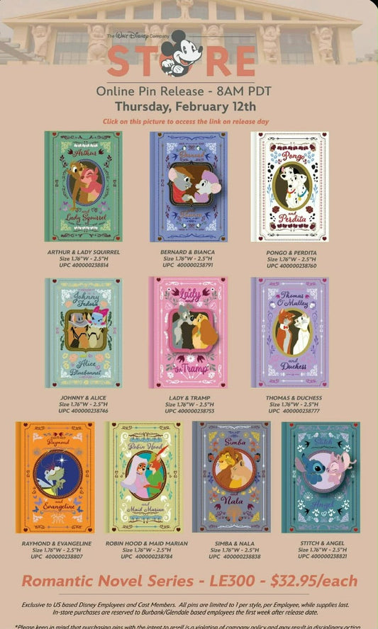 Romantic Novel Series Pins at The Walt Disney Company Store