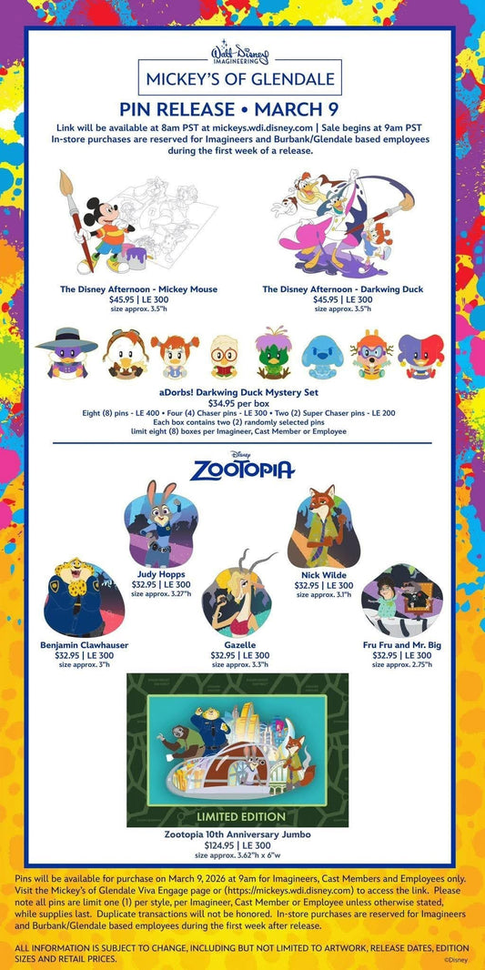 The Disney Afternoon & Zootopia WDI Pins at Mickey’s of Glendale