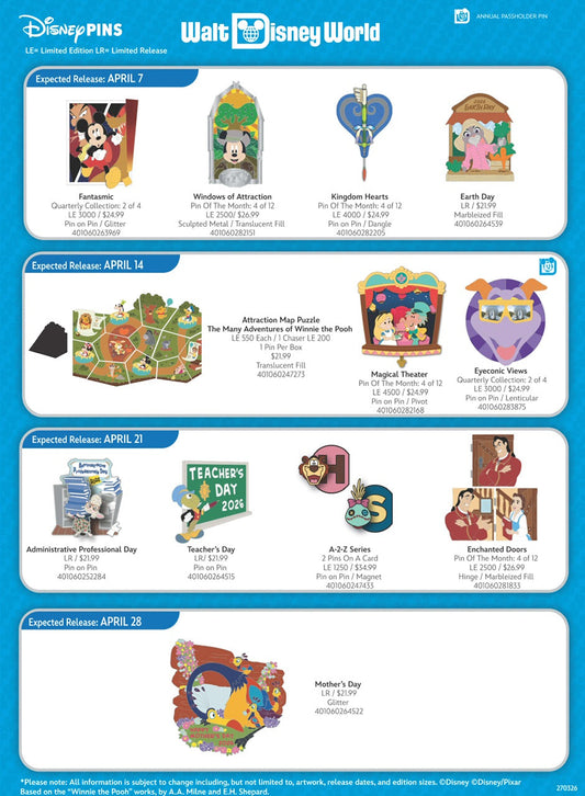 April 2026 Walt Disney World Pin Preview