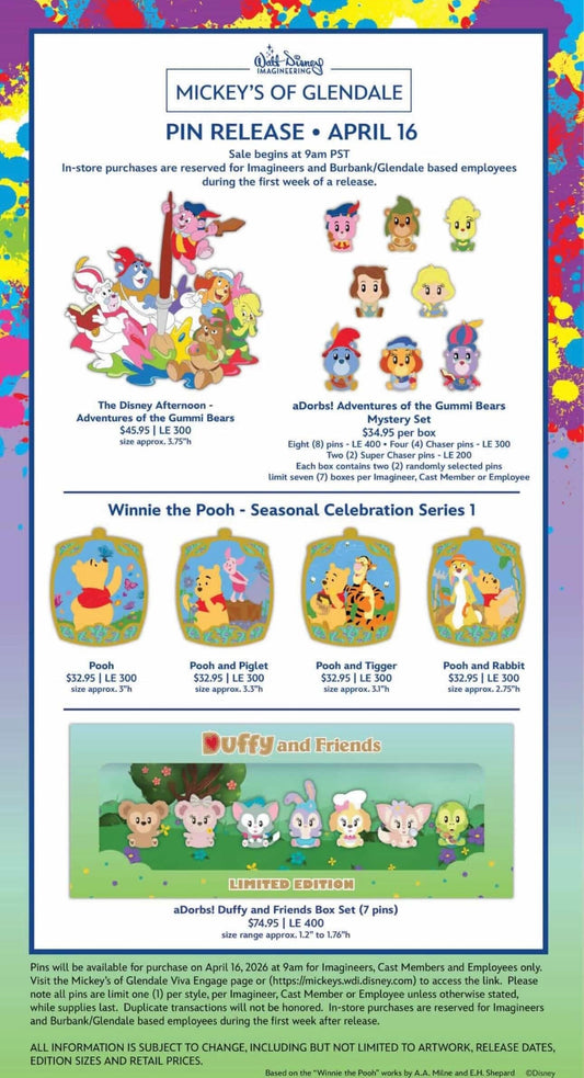 The Disney Afternoon & Winnie the Pooh WDI Pins at Mickey’s of Glendale
