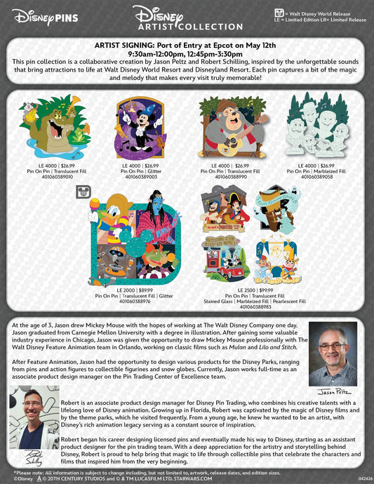 Jason Peltz & Robert Schilling Disney Artist Collection Pin Releases