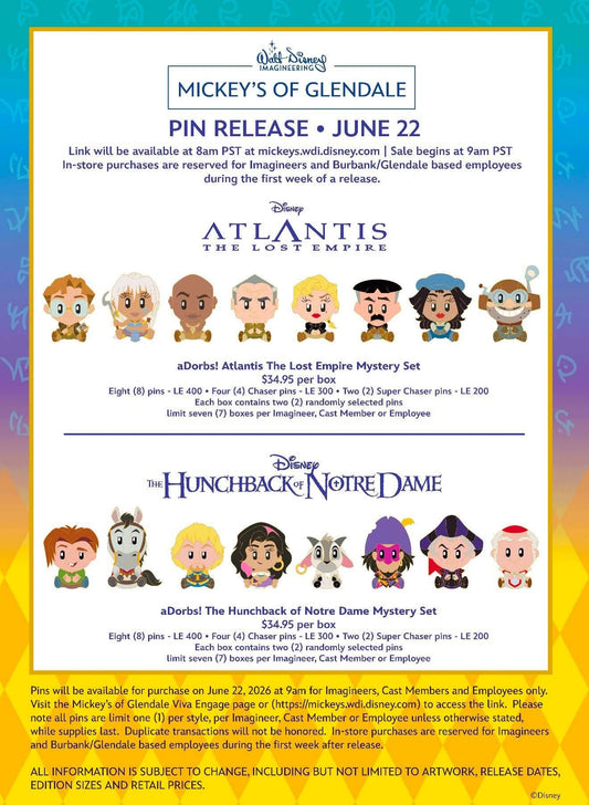 Atlantis & The Hunchback of Notre Dame aDorbs! WDI Pins at Mickey’s of Glendale