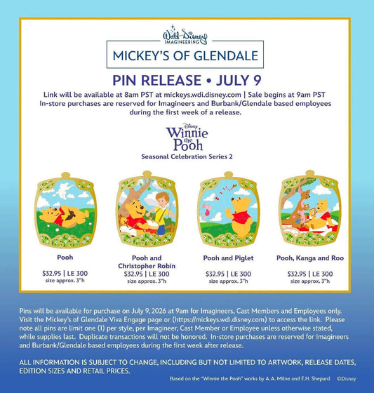 Winnie the Pooh Seasonal Celebration Series 2 WDI Pins at Mickey’s of Glendale