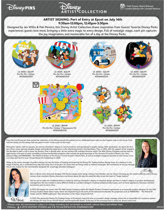 Jes Willis & Pati Pereira Disney Artist Collection Pin Releases