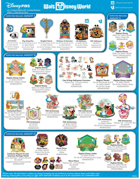 August 2026 Walt Disney World Pin Preview