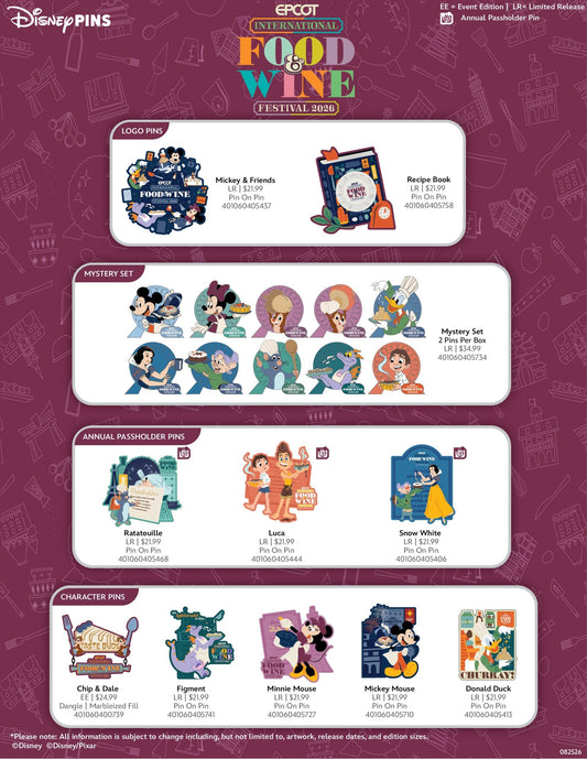 Epcot International Food & Wine Festival 2026 Disney Pins