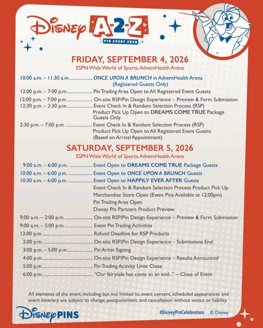 Disney A-2-Z Pin Event 2026 Itinerary