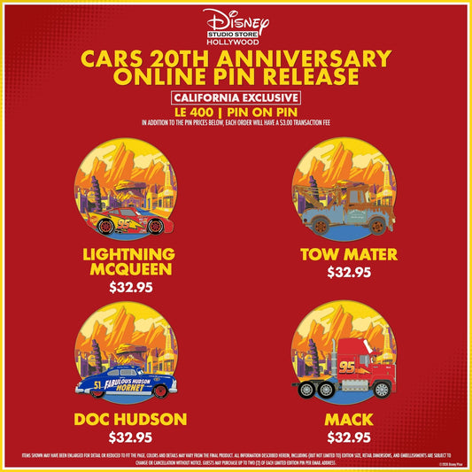Cars 20th Anniversary Pin Release Online at Disney Studio Store Hollywood