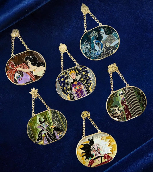 Disney Villains Stained Glass Scenes Dangling Blind Box Pin Set at BoxLunch