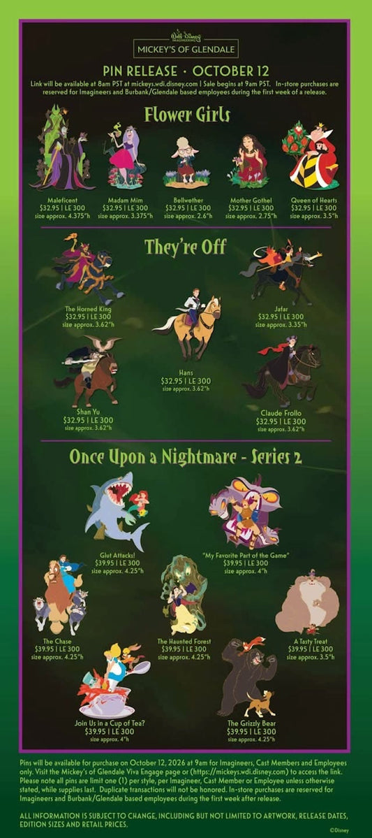 Flower Girls, They're Off & Once Upon a Nightmare WDI Pins at Mickey’s of Glendale