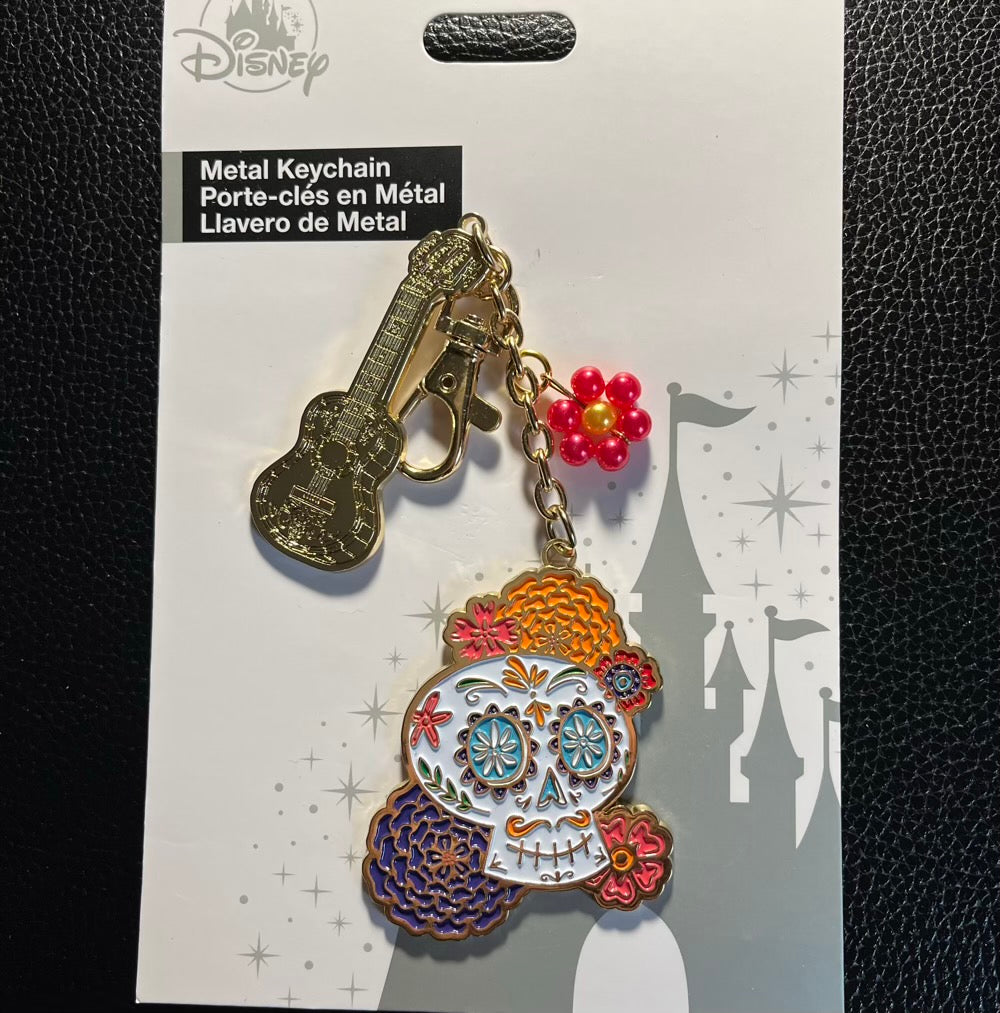 Coco Sugar Skull & Guitar Keychain