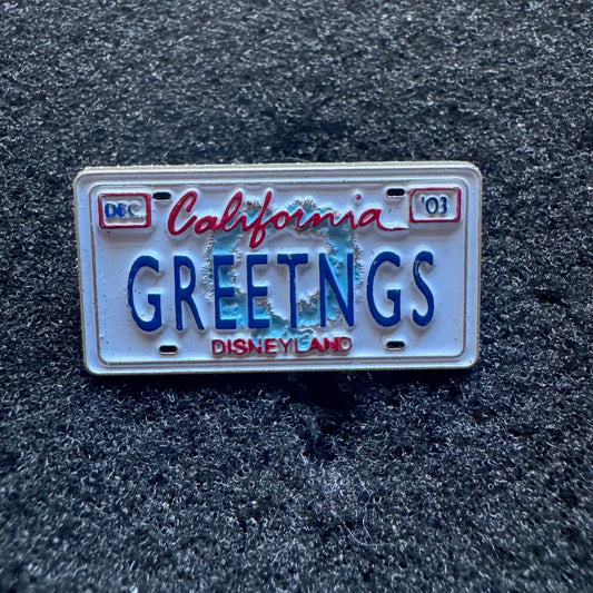 Greetings License Plate Pin