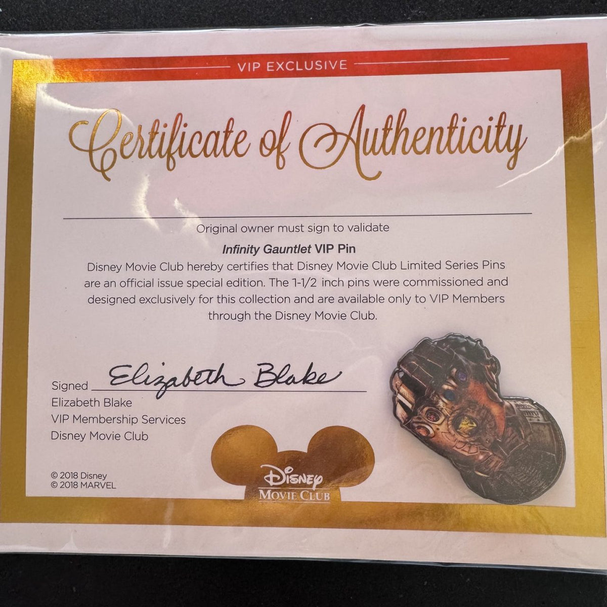 Infinity Gauntlet Disney Movie Club Pin