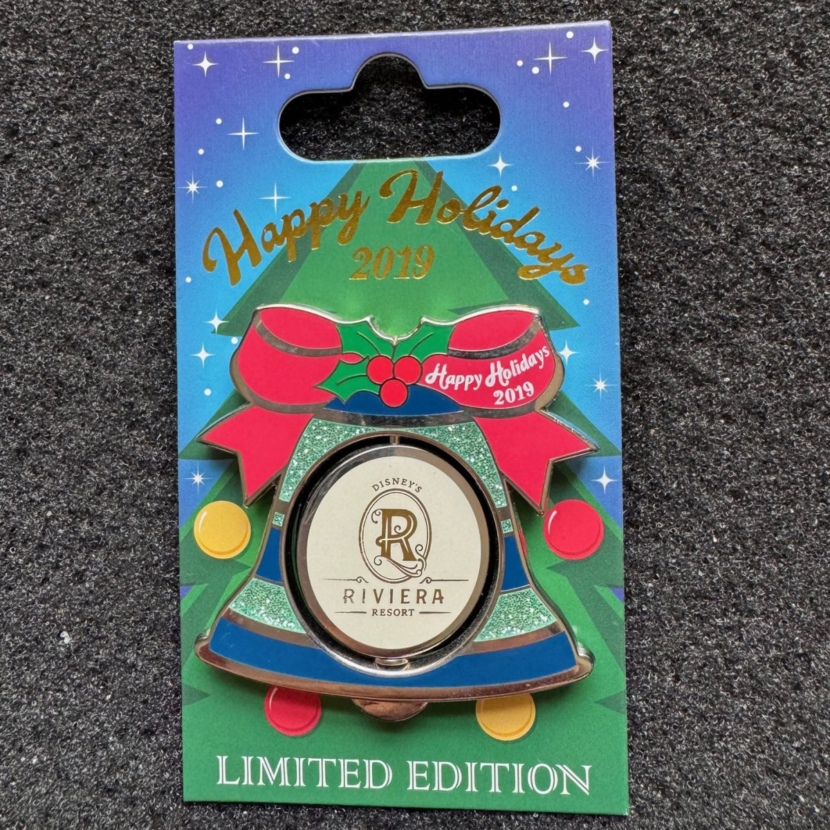 Dapper Mickey & Minnie Riviera Resort Christmas Bell Spinner Pin