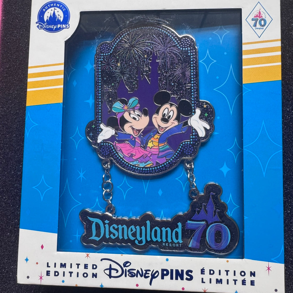 Mickey & Minnie Disneyland 70th Anniversary Jumbo Dangle Pin
