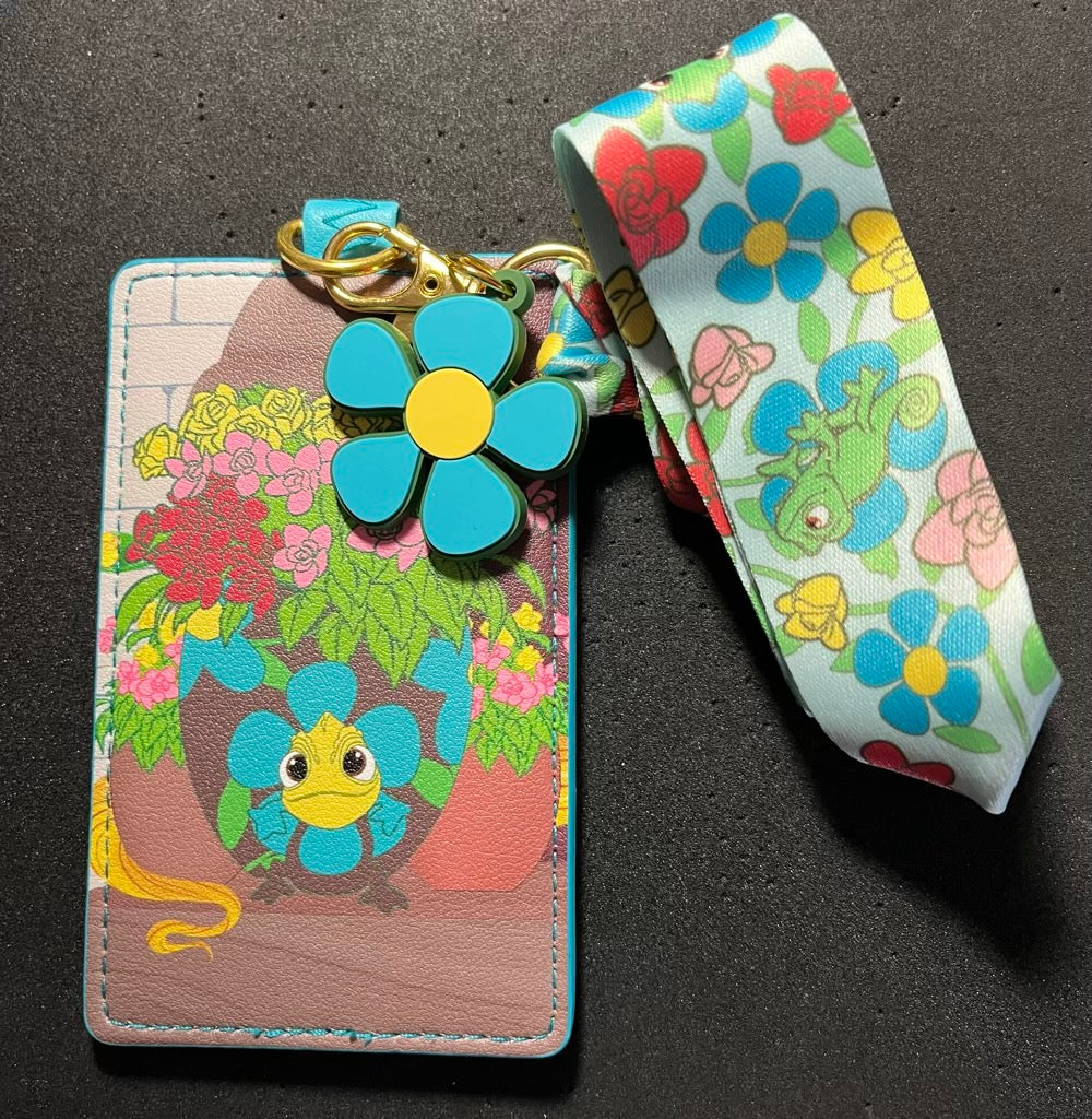 Tangled Pascal Flowers Loungefly Cardholder Lanyard - Front