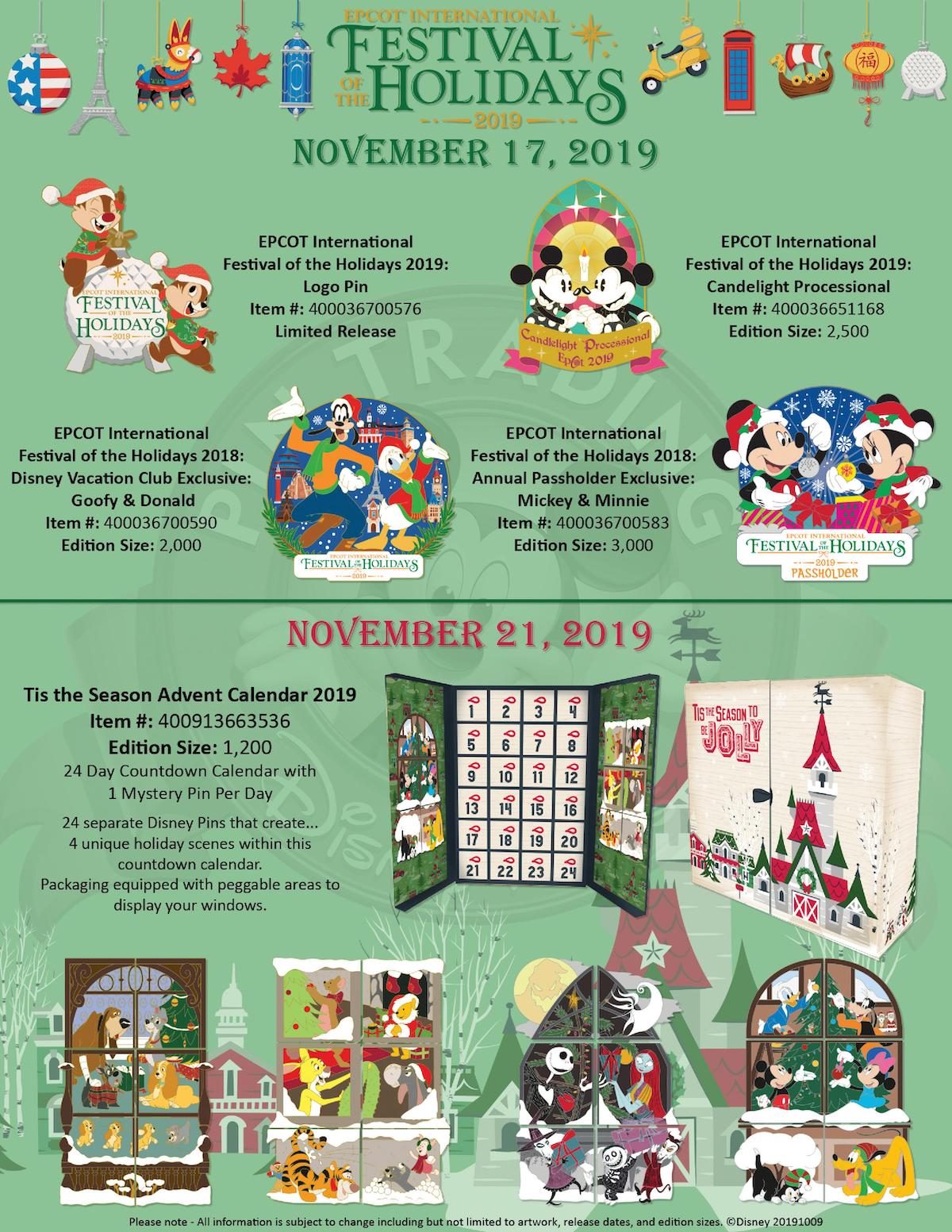 Epcot Festival of the Holidays 2019 Disney Pins
