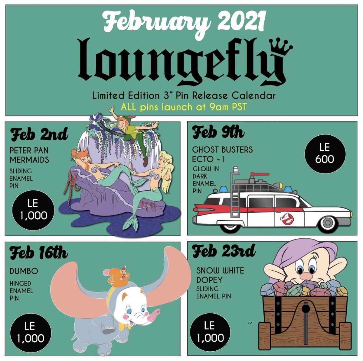 February 2021 Loungefly Disney Pin Release Calendar