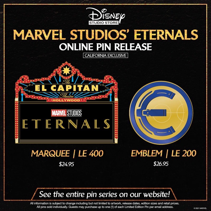 Marvel Studios Eternals Online Pin Release at Disney Studio Store Hollywood