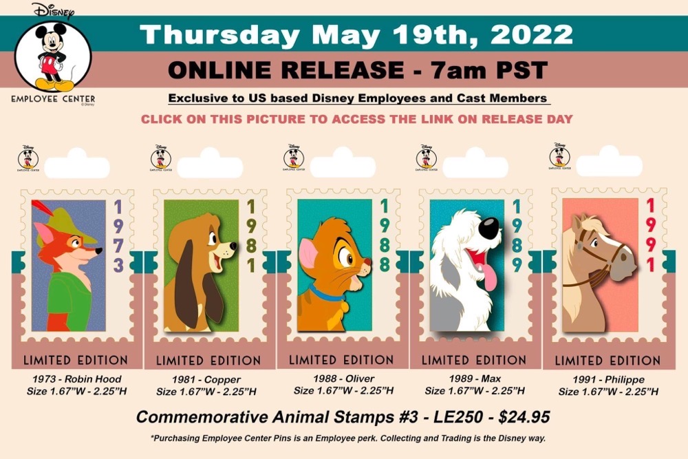 Commemorative Animal Stamps Series #3 Disney Employee Center Pins