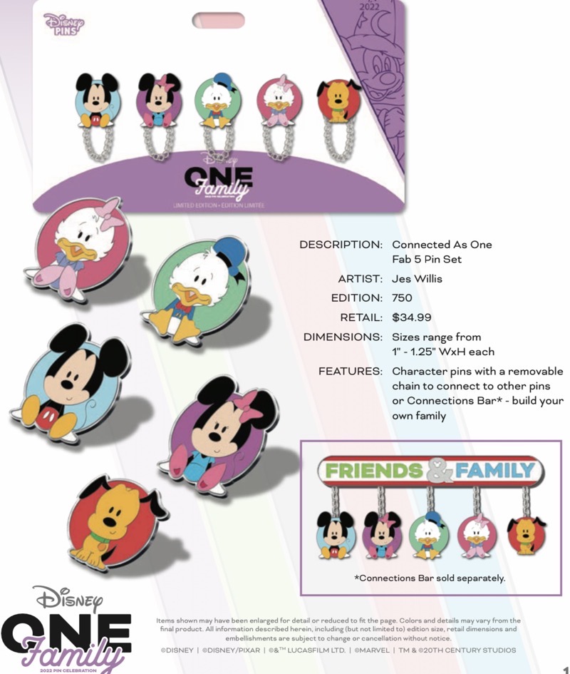 Fab 5 Connected as One Pin Set - One Family 2022 Disney Event