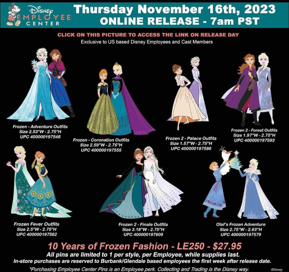 10 Years of Frozen Fashion Pins at Disney Employee Center