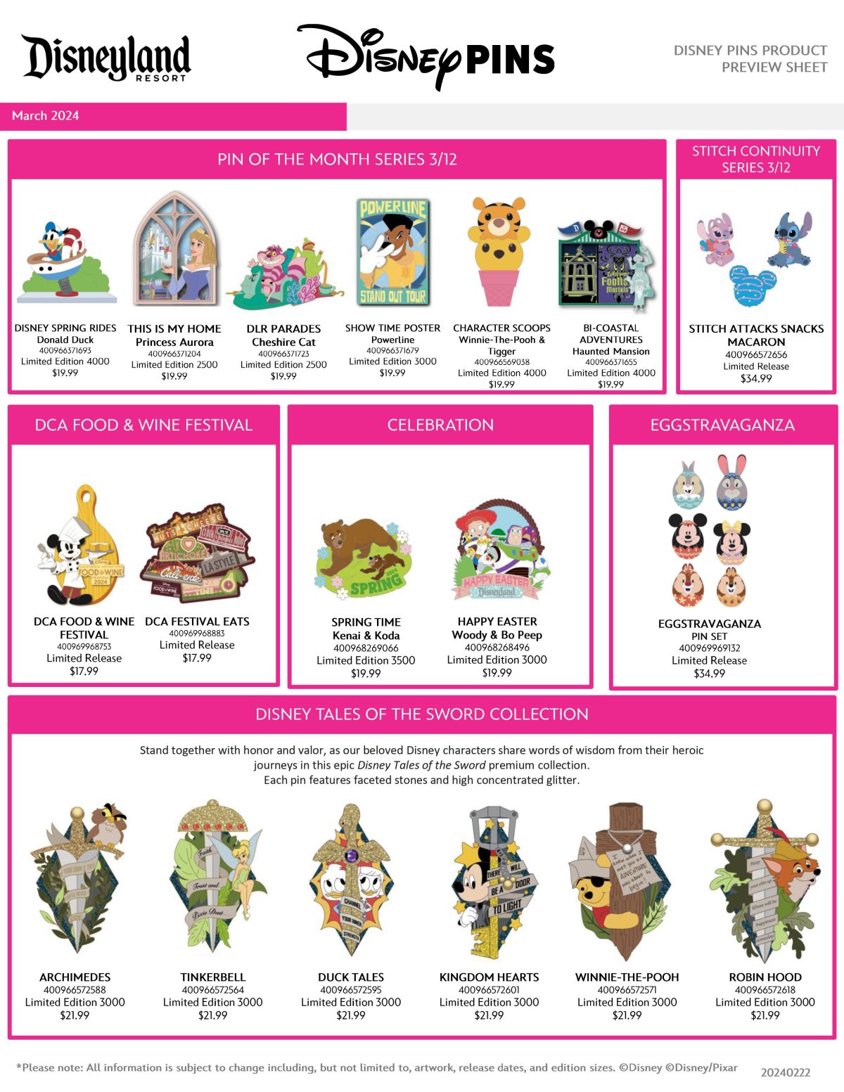 March 2024 Disneyland Pin Preview