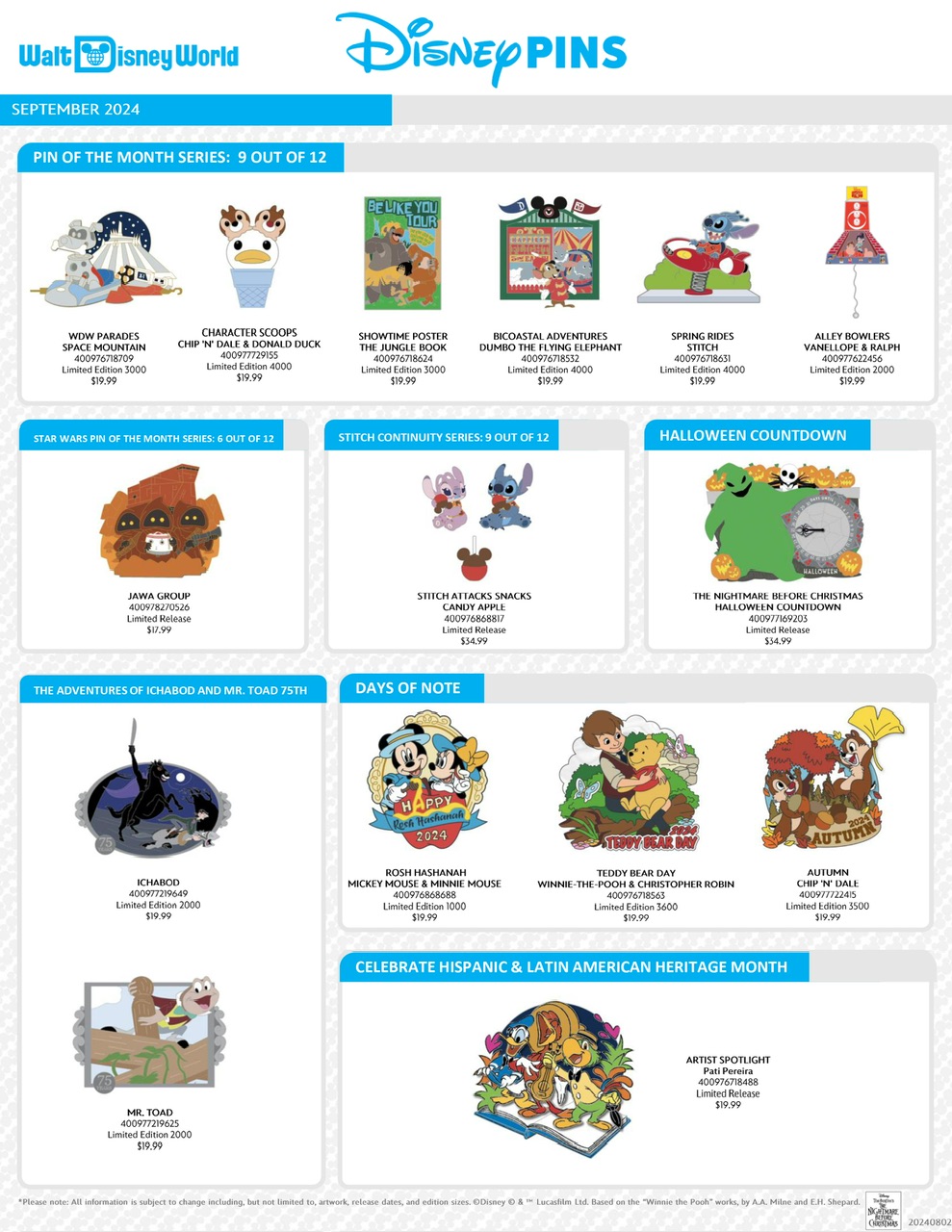 September 2024 Walt Disney World Pin Preview