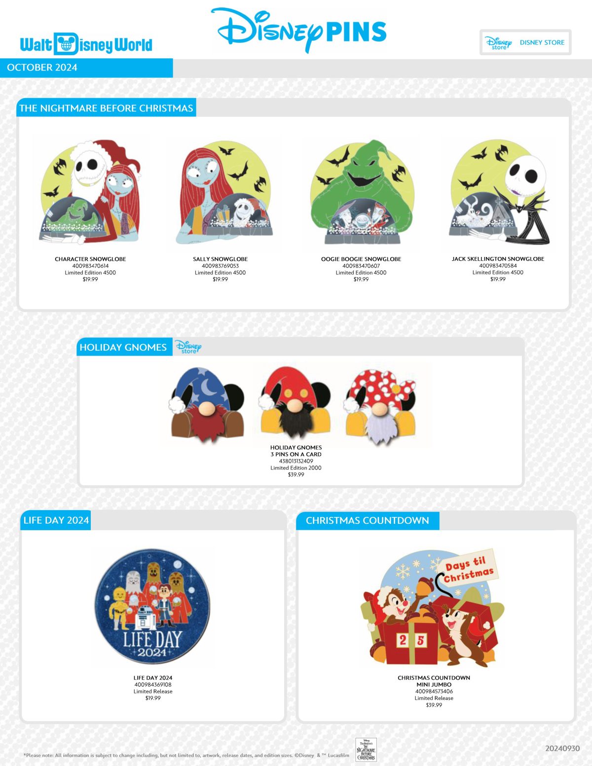 October 2024 Walt Disney World Holiday Pin Preview