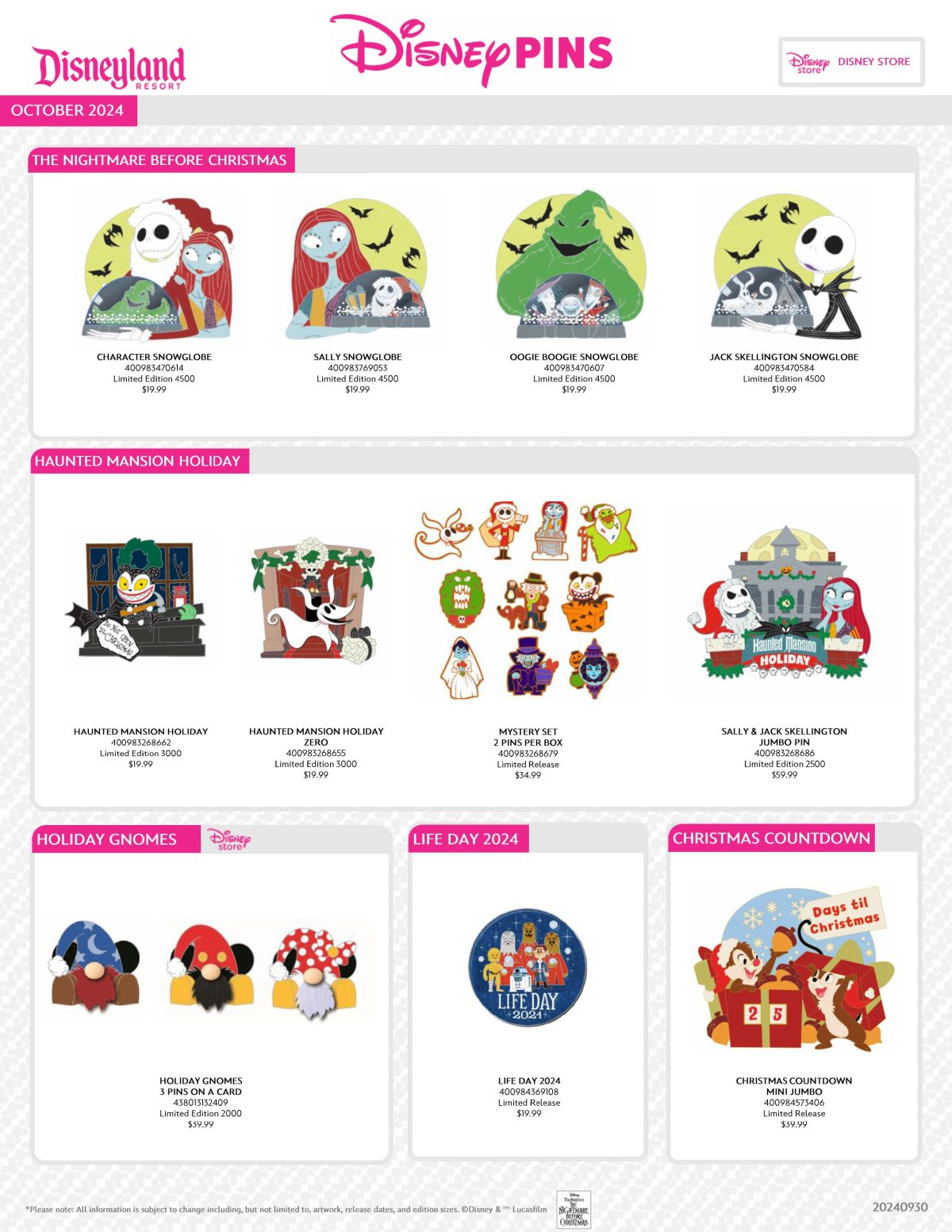 October 2024 Disneyland Holiday Pin Preview