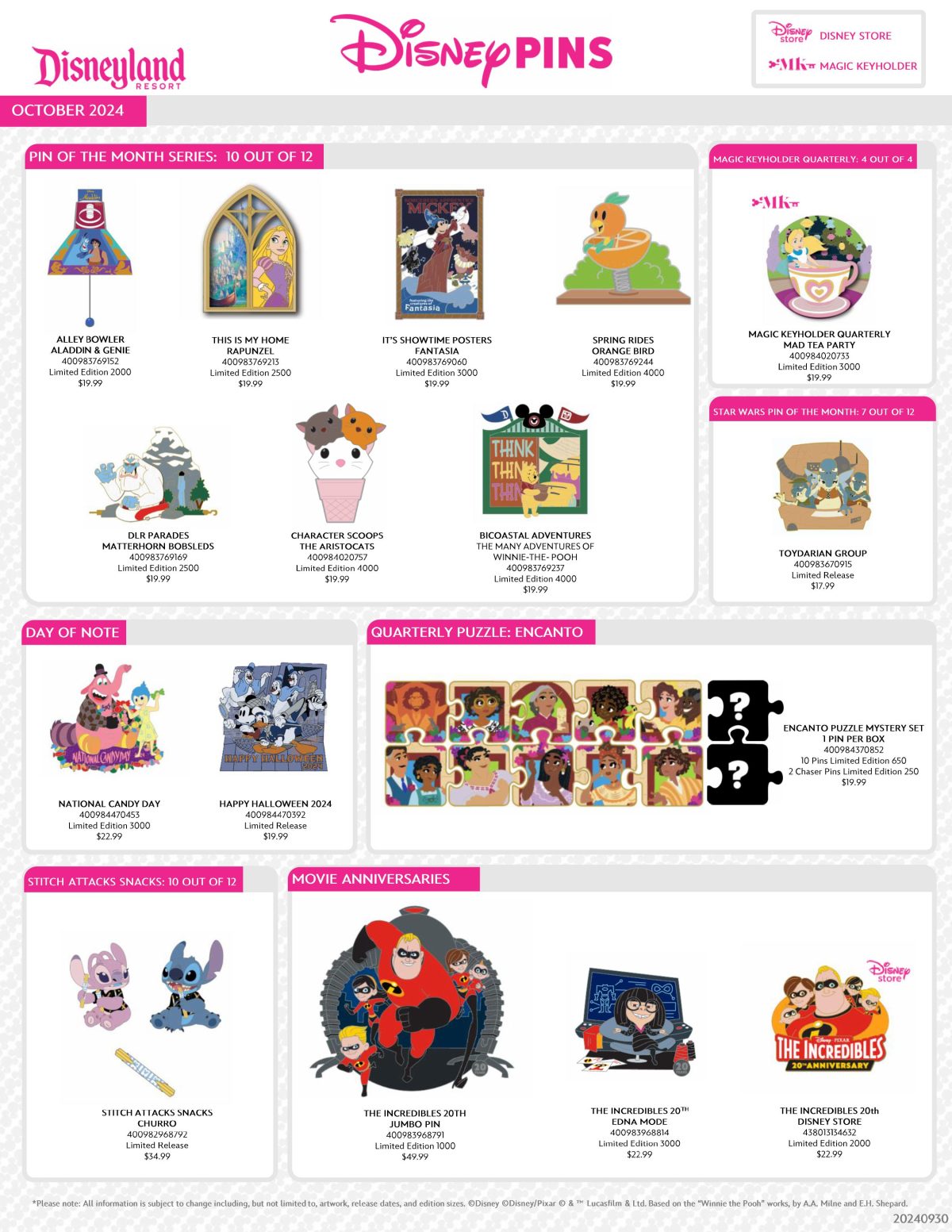 October 2024 Disneyland Pin Preview