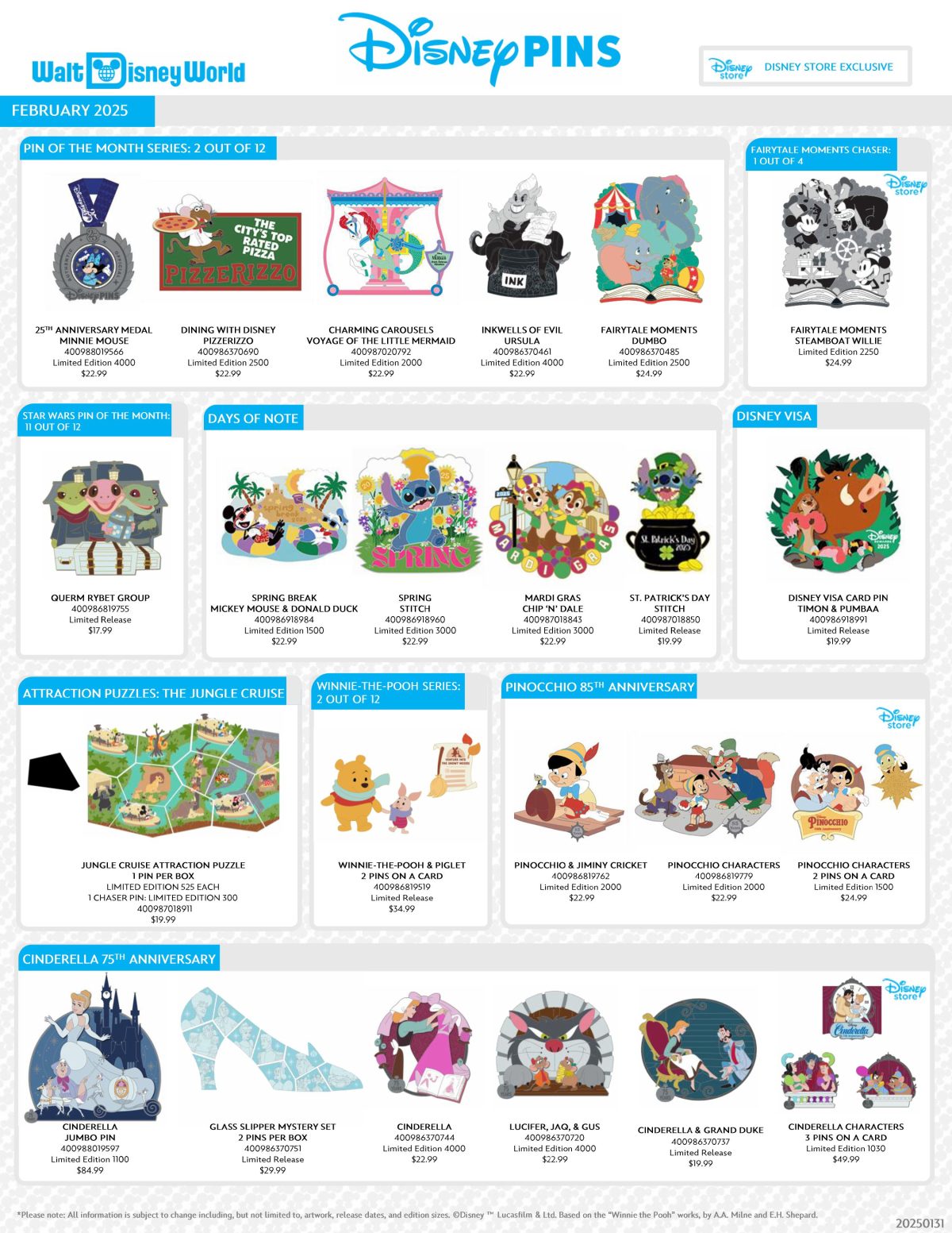 February 2025 Walt Disney World Pin Preview