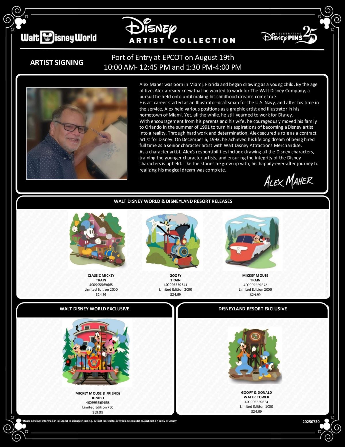 Alex Maher Disney Artist Collection Pin Releases