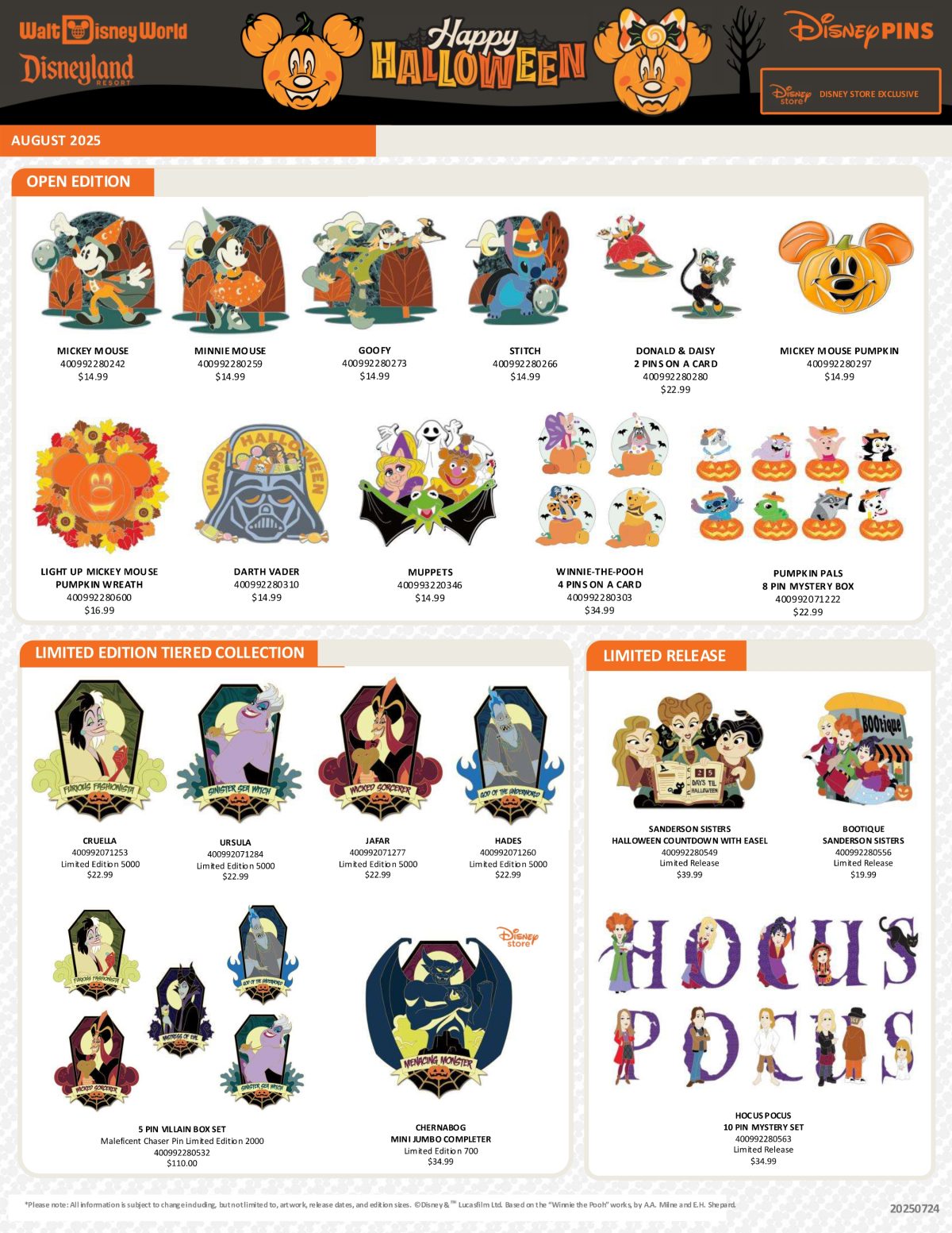 Halloween 2025 Pin Releases at Disney Store & Disney Parks