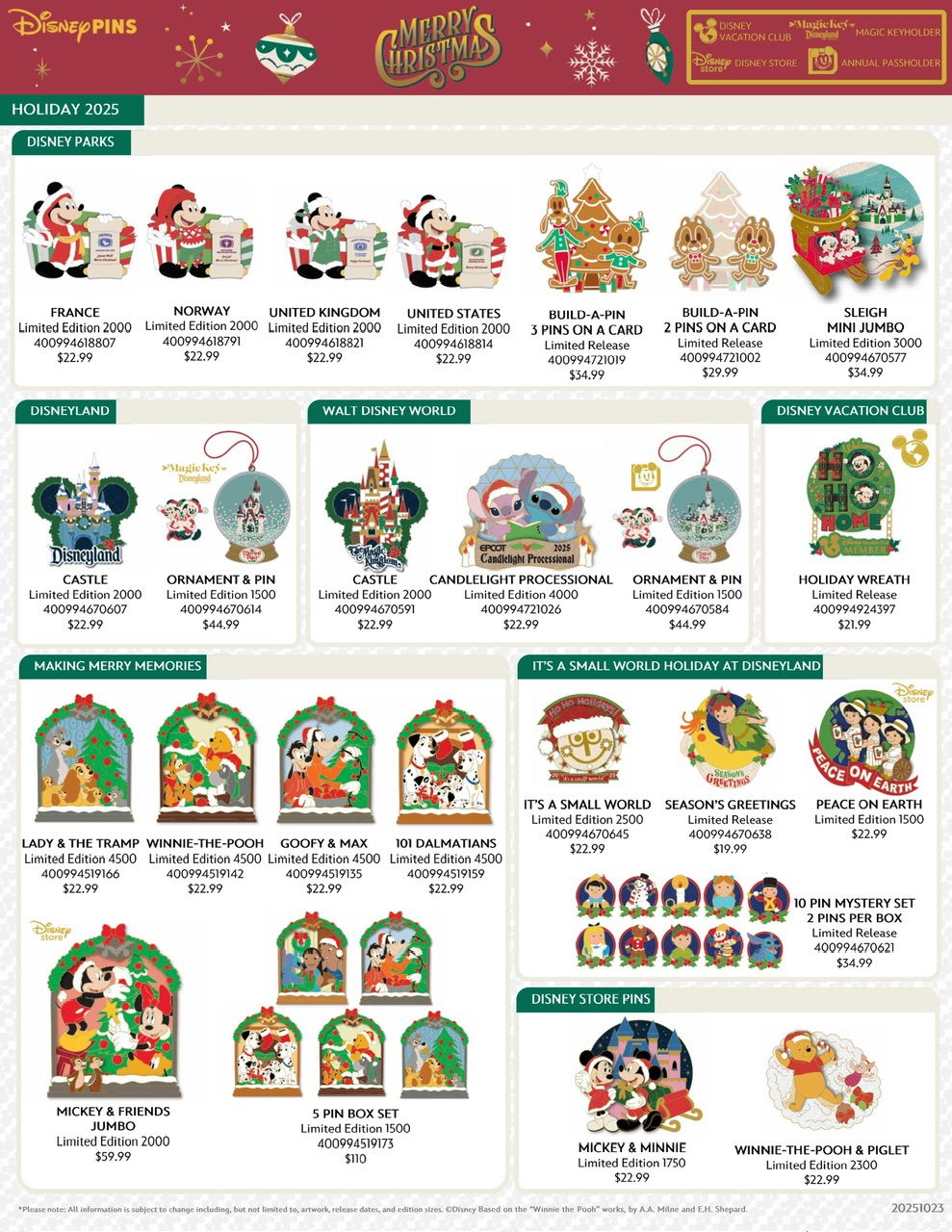 Holiday 2025 Limited Edition Disney Parks Pins